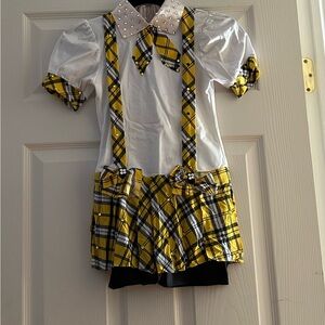 Kids Yellow Plaid Dance Costume with White Top